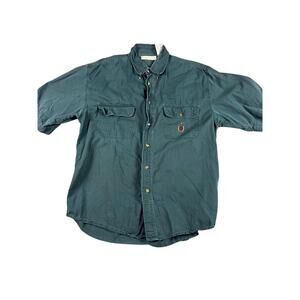 Bugle Boy Company Men's Shirt Large Teal Green Cotton Vintage Crest Logo Good
